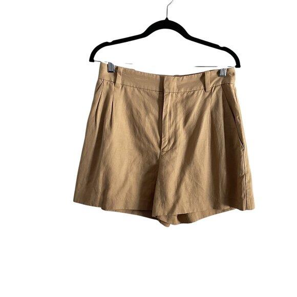 Madewell Women 6 Neutral Tan Linen Blend Pleated High Rise Harlow Shorts NWT - Picture 3 of 10